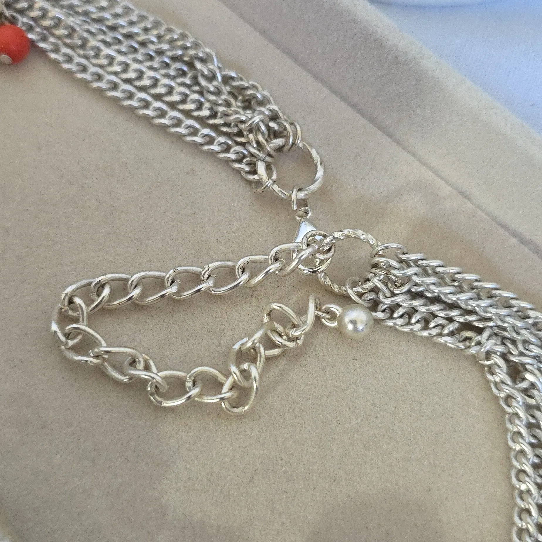 Vintage Silver Chain Choker Necklace Earrings Set Chunky Sea Life Blue - Image 6