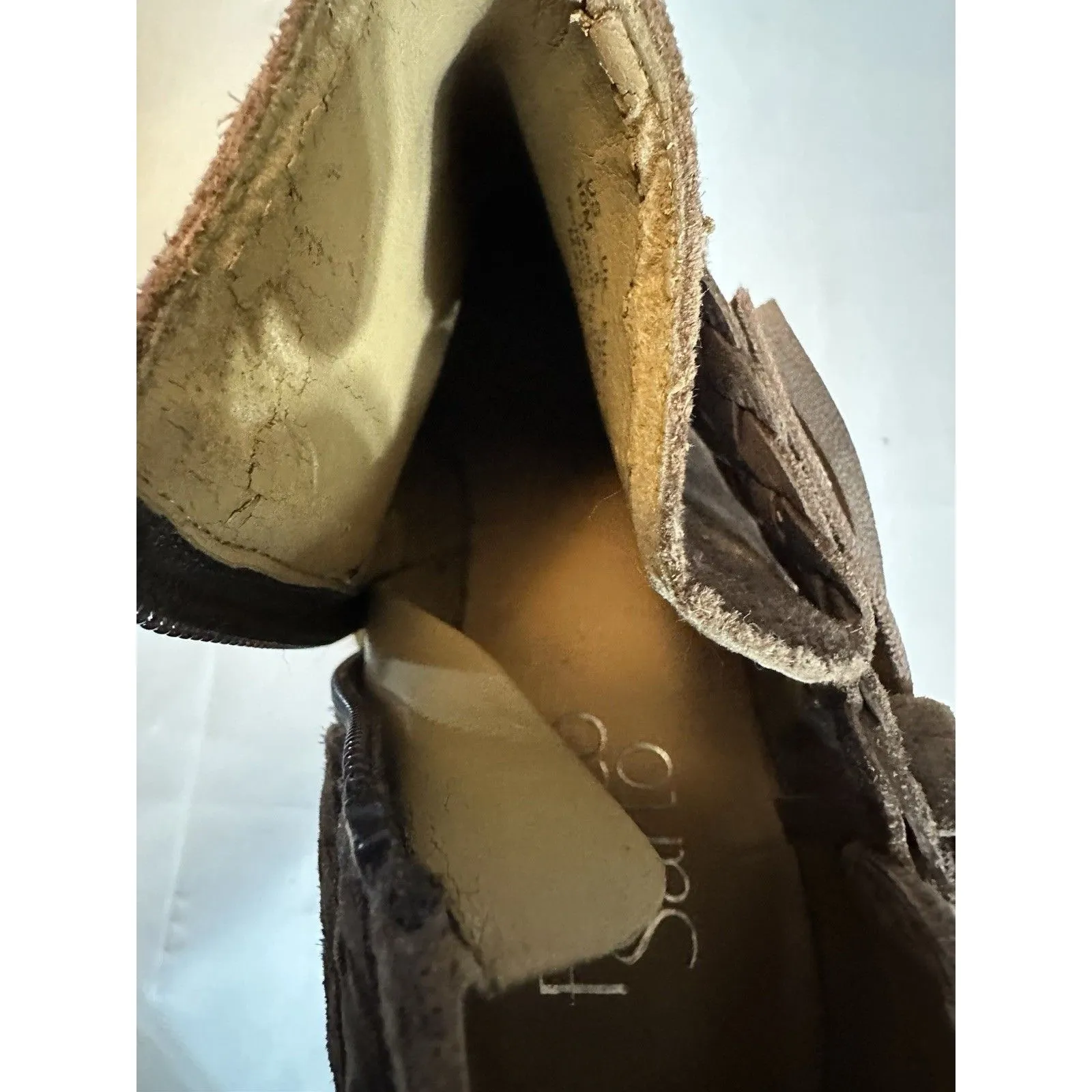 Women’s Franco Sarto Braided Fringe Brown Wedge Ankle Boots Bootie Sz. 10M - Image 12