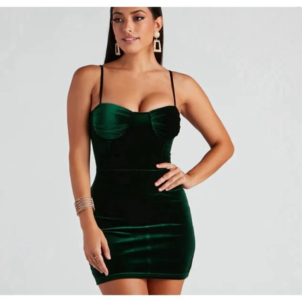 Windsor Dress Women Small Green Velvet Tinkerbell Holiday Feel Me Bustier Mini‎ - Image 2