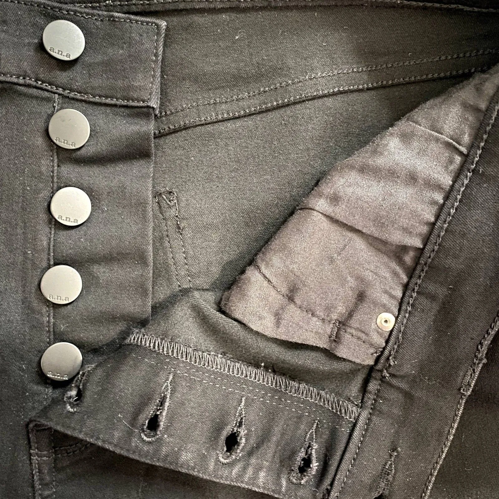 A.N.A. A New Approach High Rise Flare Jeans Solid Black‎ Button Fly Plus Size 14 Black - Image 7