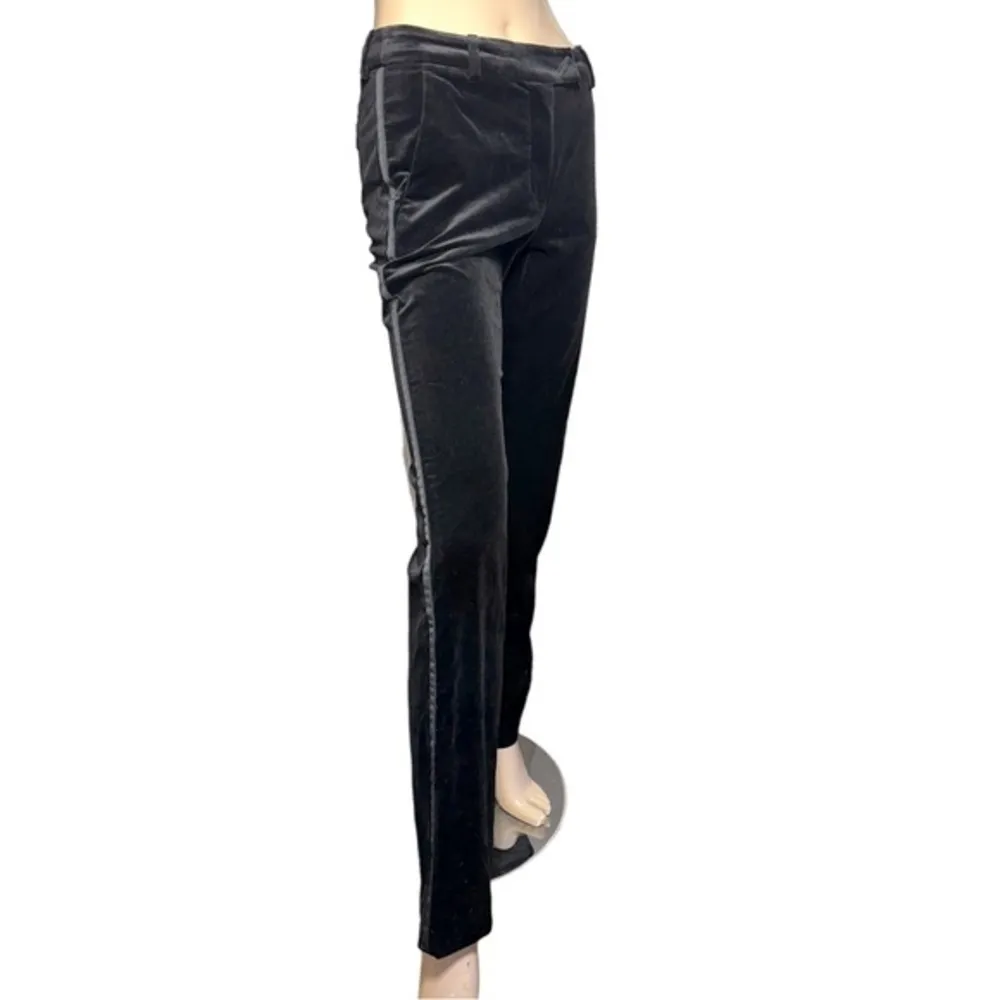 Sportmax Women’s Size 2 36 Black Velvet Tuxedo Stripe Trousers Dress Pants - Image 5