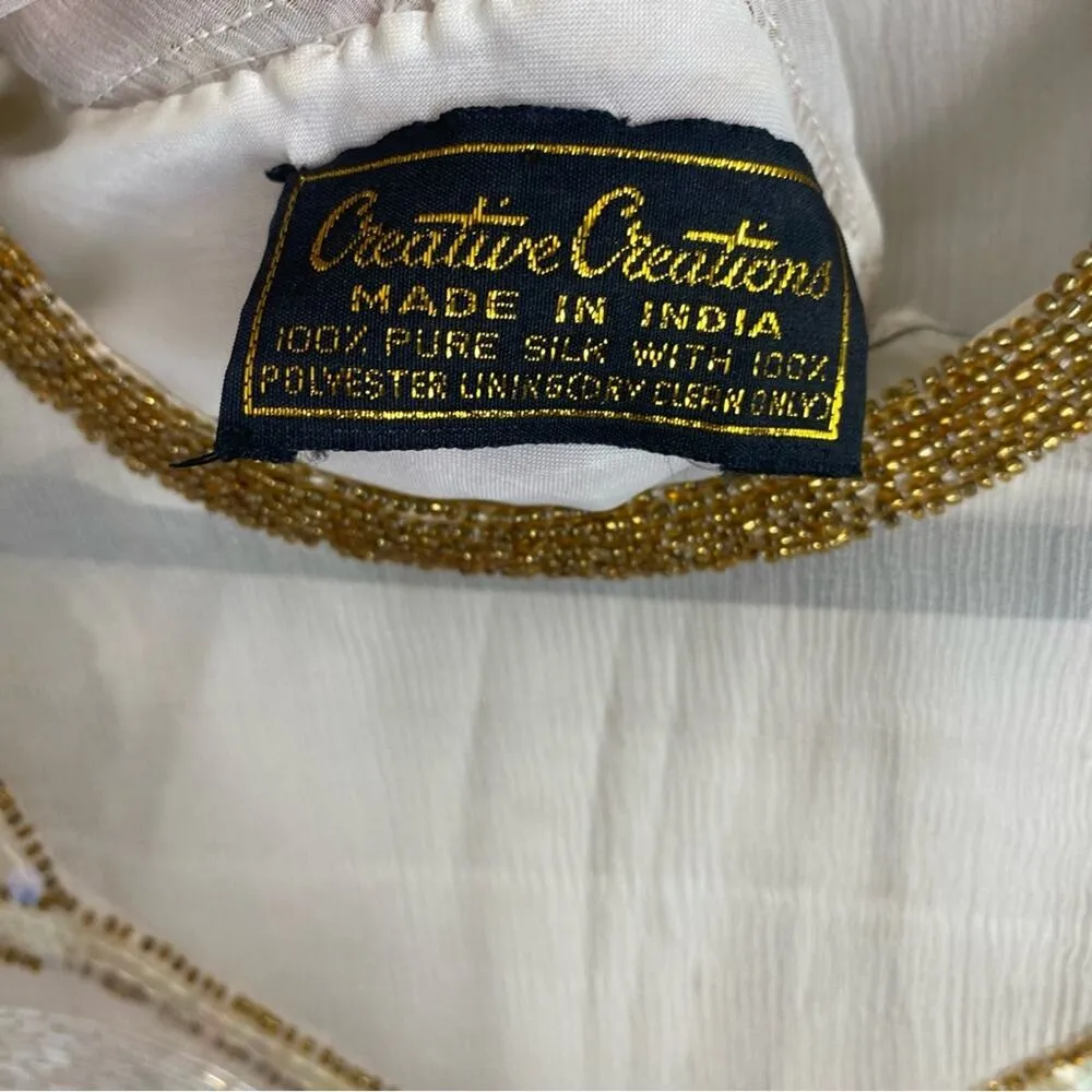 Vintage Creative Creations Cream Silk Sequin Beaded Dress Size Small - Image 9