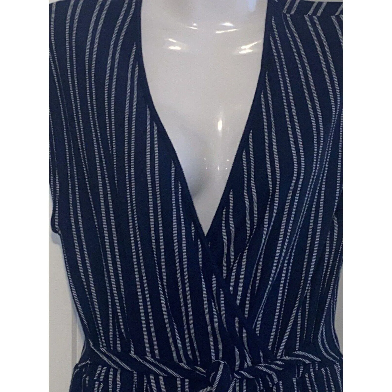 Caution To The Wind Striped Faux Wrap Tie-Back Jumpsuit Sz M Light Weight - Image 3