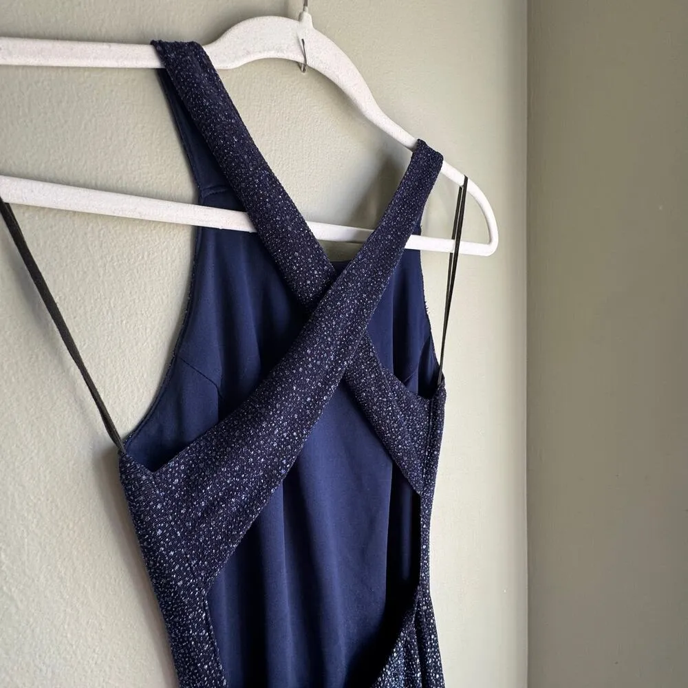 VTG JUMP Blue Ombre Sparkle Maxi Gown Open Back Prom Side Slit Y2K 90s Sz 3/4 - Image 8