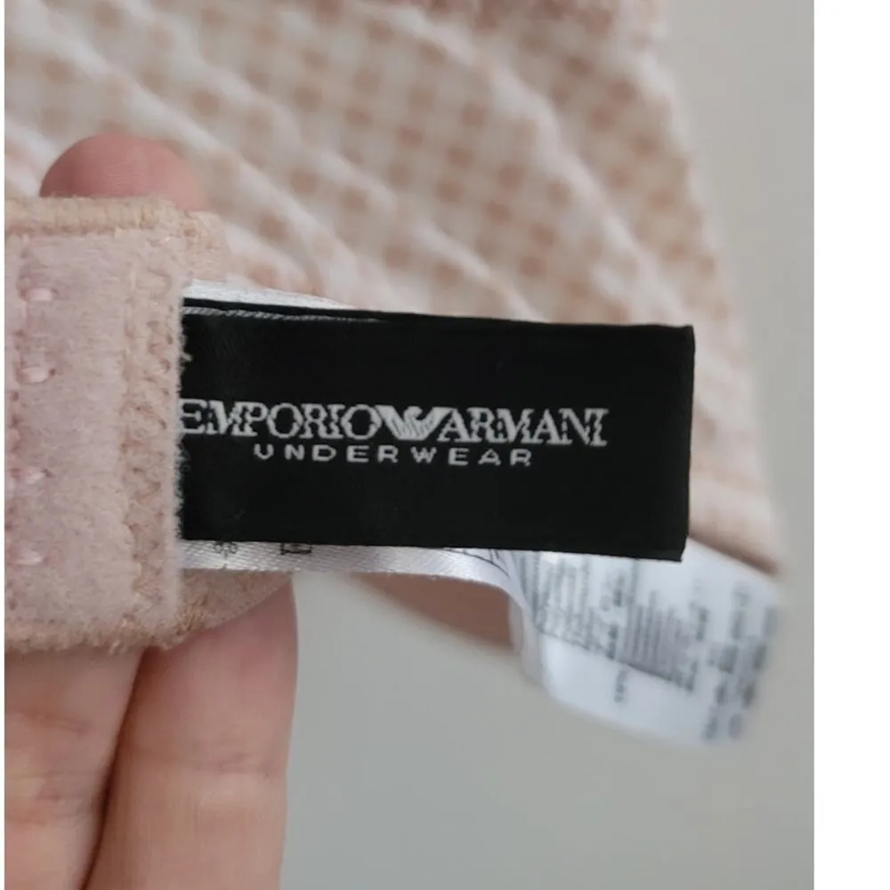 Emporio Armani Padded Push-Up Floral Lace Gingham Bra Tan 34B - Image 3