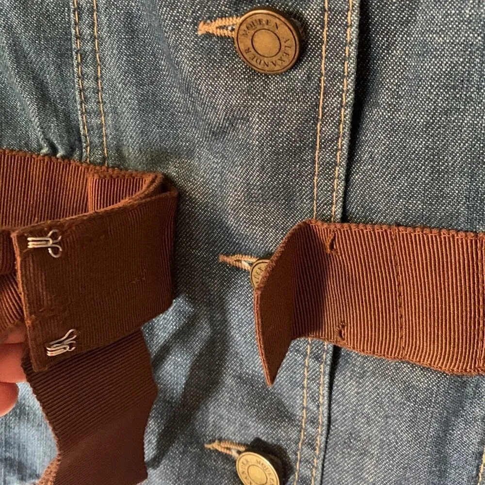 Alexander McQueen 00s jean jacket womens size 46 large medium denim bow y2k blue - Image 13