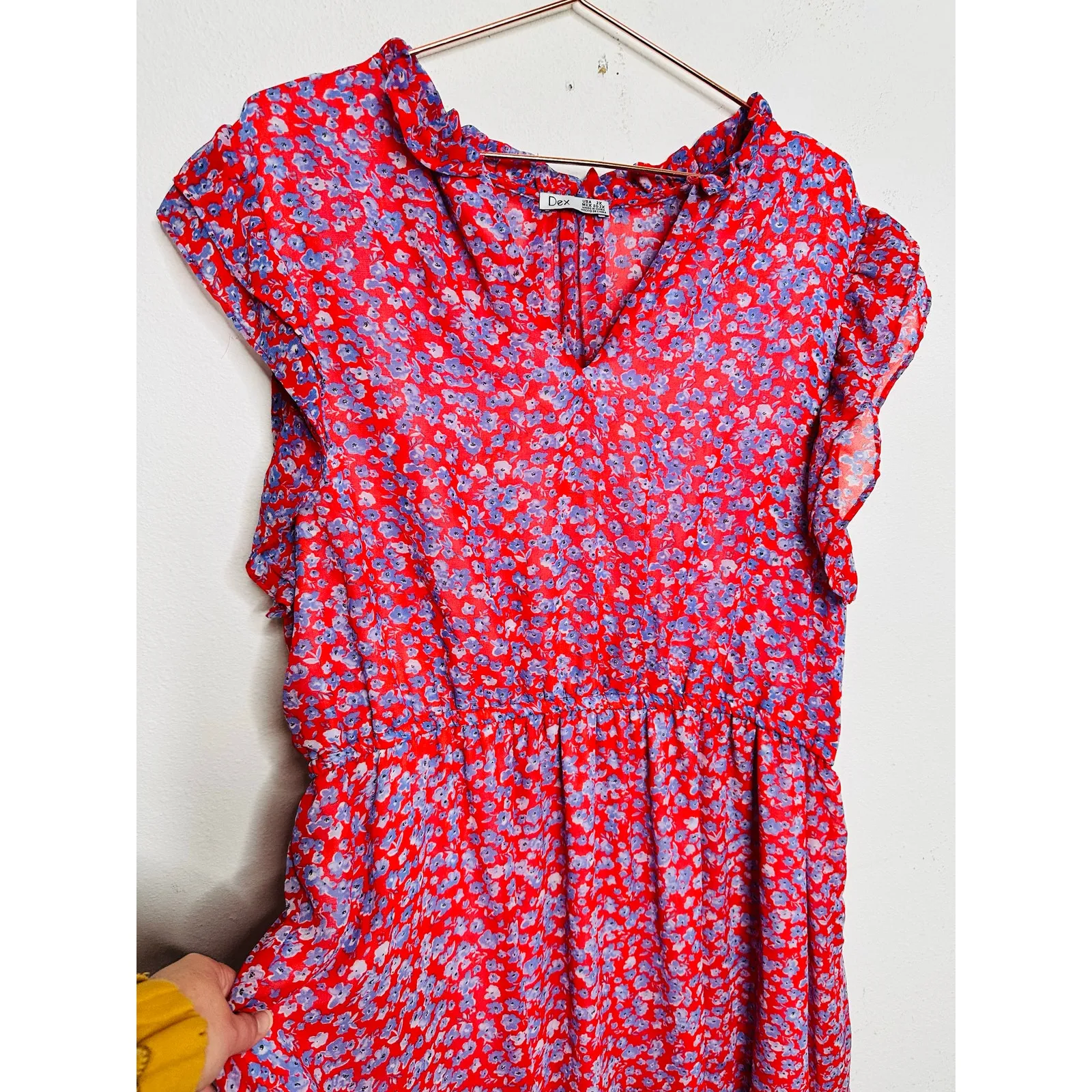 DEX Red Purple Floral Print Sleeveless Ruffle Spring Dress size US 2X - Image 4