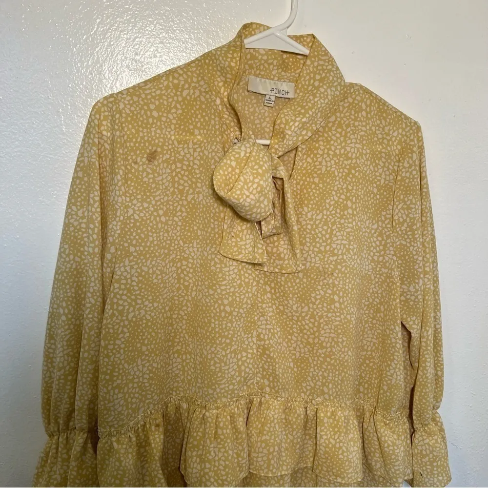 Pinch Ruffle Dress Yellow White Geometric Dots Size L - Image 3