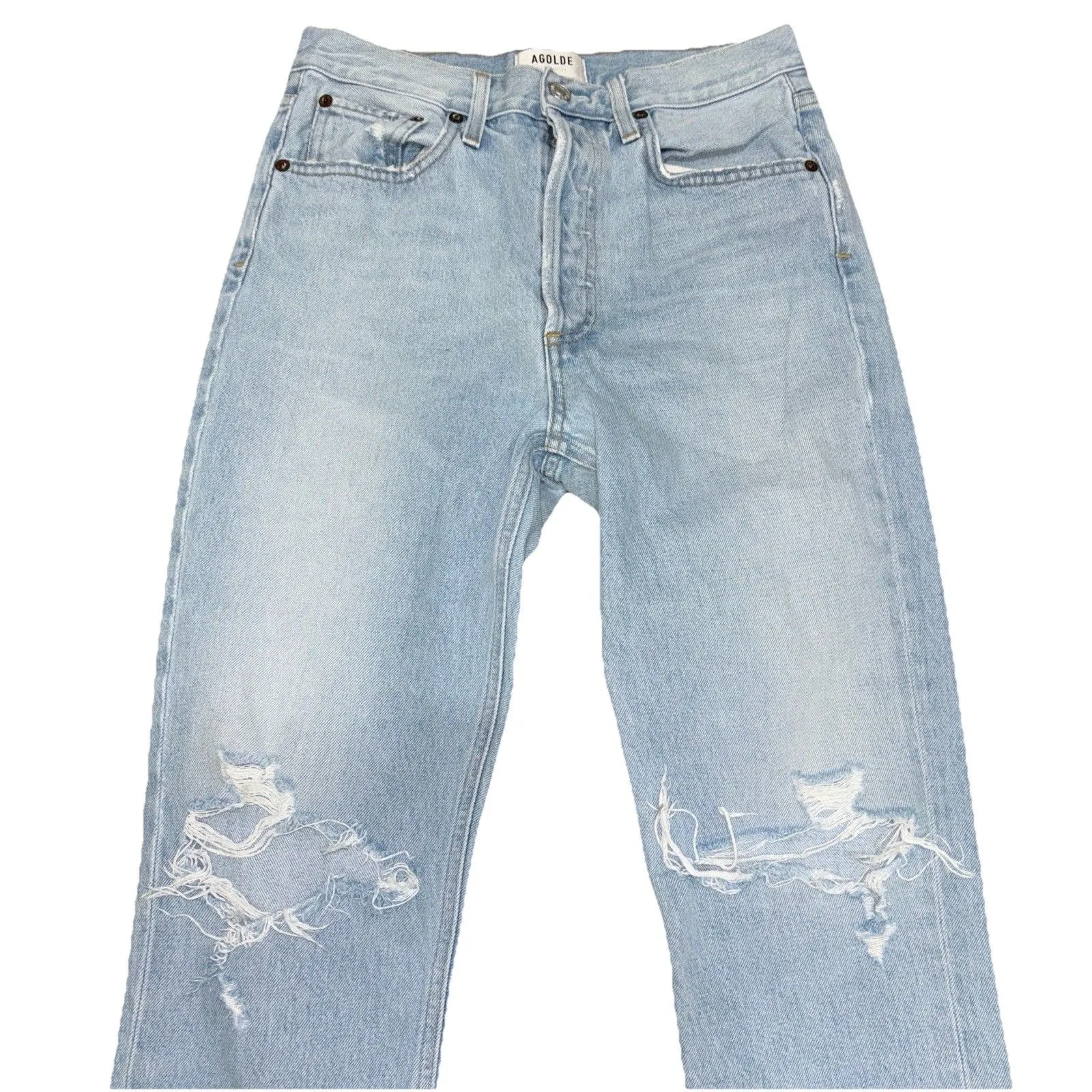 Agolde Riley High Rise Straight Crop Jeans Women's Distressed Open Fray Knee 27 - Image 2
