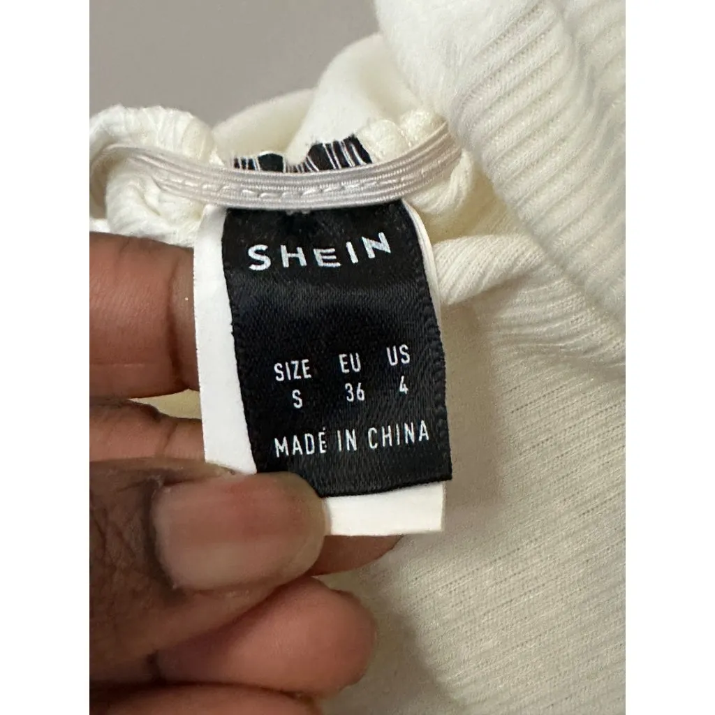 Shein Womens White Ribbed Sleeveless Ruched Bodycon Tank Dress Casual Beach Sz S - Image 3