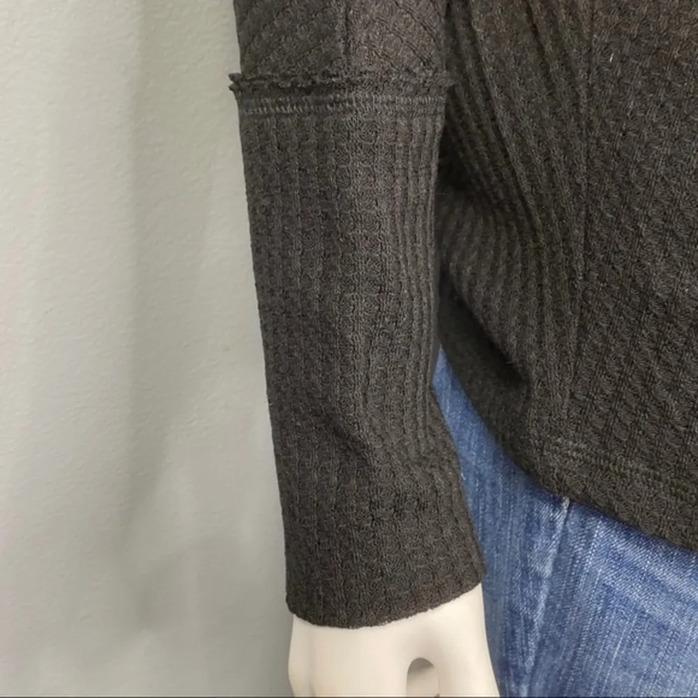 Umgee Black Waffle Knit Off Shoulder Long Sleeve Batwing Boho Top Size S - Image 3