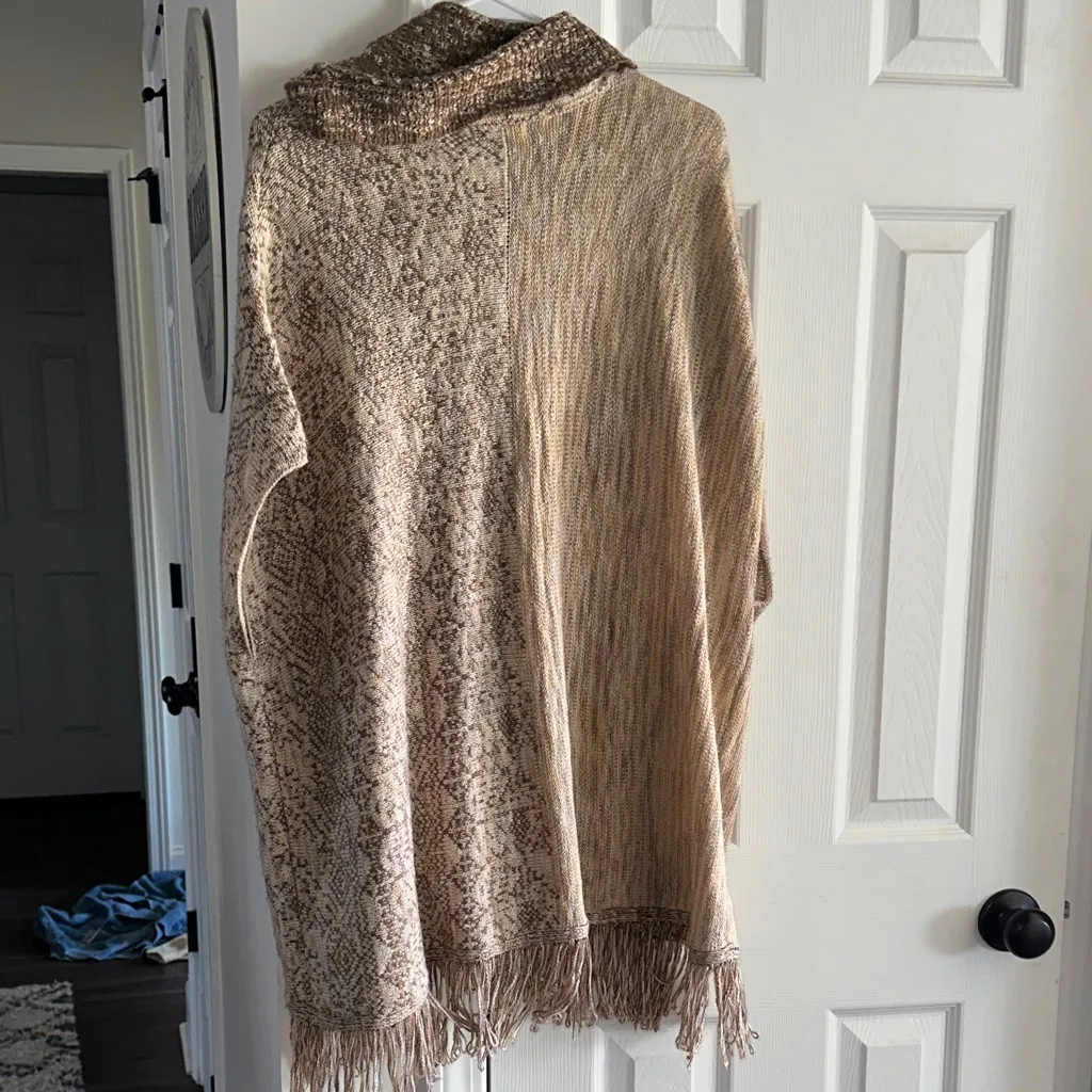 Democracy Taupe and Brown Cowl Neck Poncho - Image 7