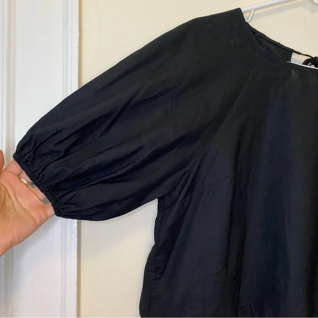 PETAL + PUP Chelsey Linen/Cotton Puff Sleeve Toe-Back Crop Blouse Black Sz 12 - Image 6