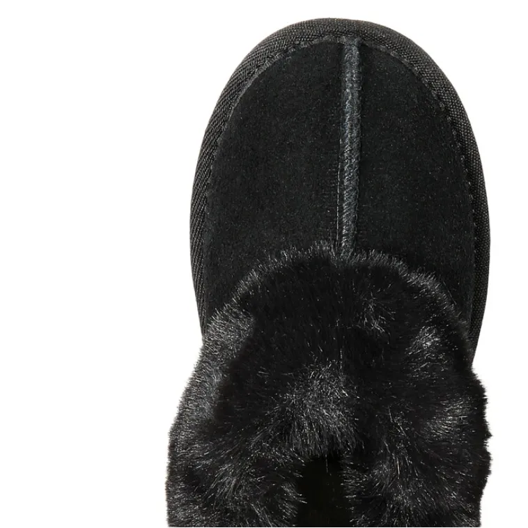 Black Genuine Leather with Faux Fur Lined Shoe Slipper Size 7 - Image 2