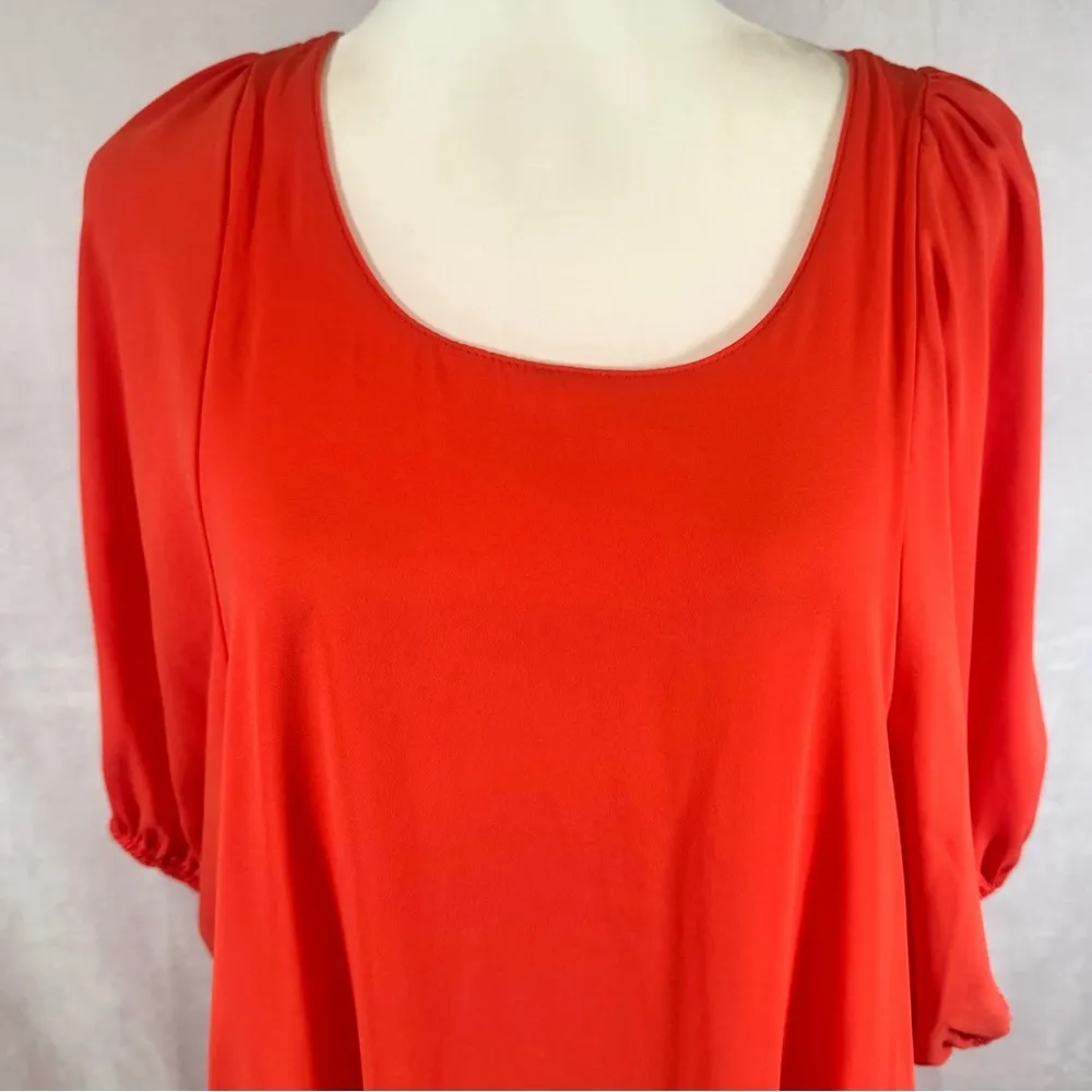 Orange double layer flowy mini dress with pockets size large - Image 2