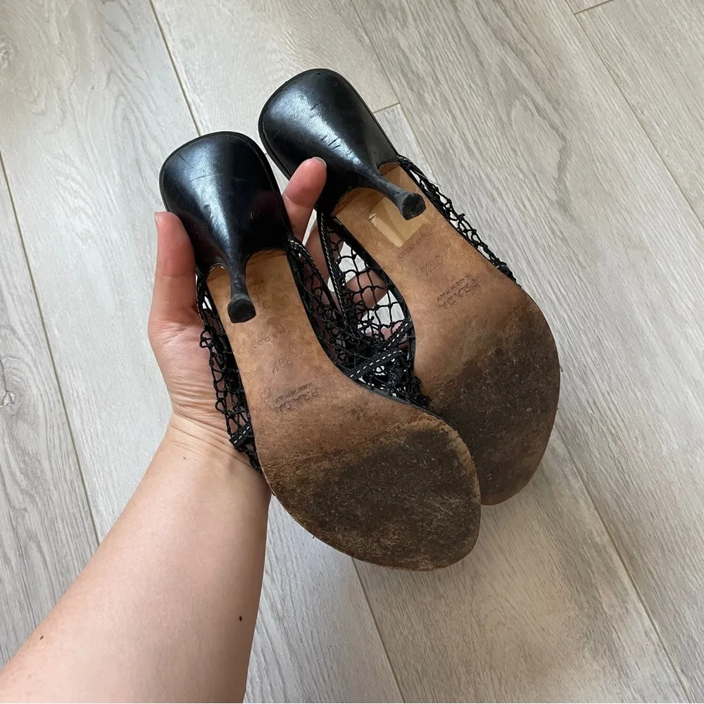 Prada Vintage Heels mesh slip on womens Black (size 38.5) chic designer luxury - Image 8