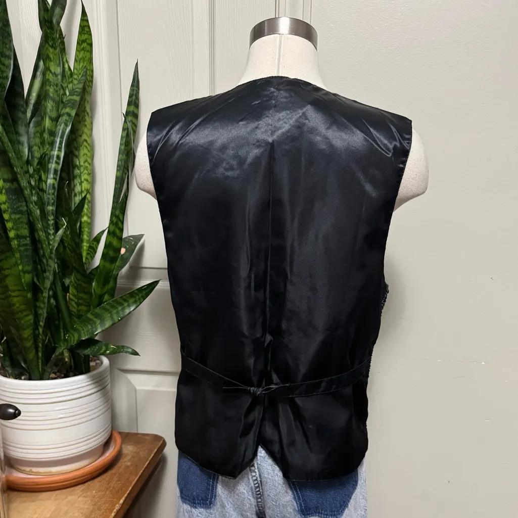 Vintage Y2K Black Beaded Sequin Vest Glam Party Size L Size L - Image 10