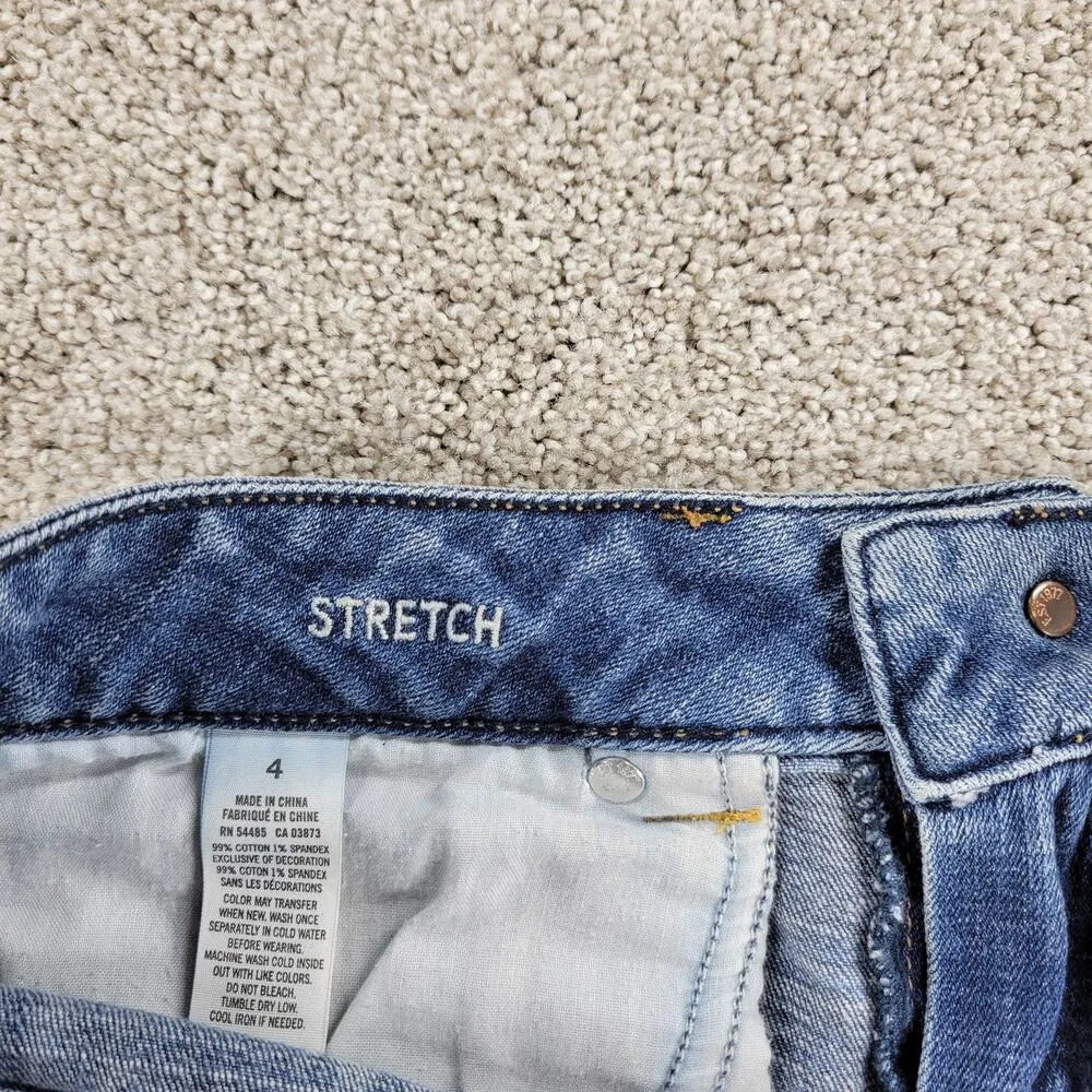 American Eagle Women Cutoff  Jean Shorts 4 Blue Stretch Denim Floral Embroidered - Image 7