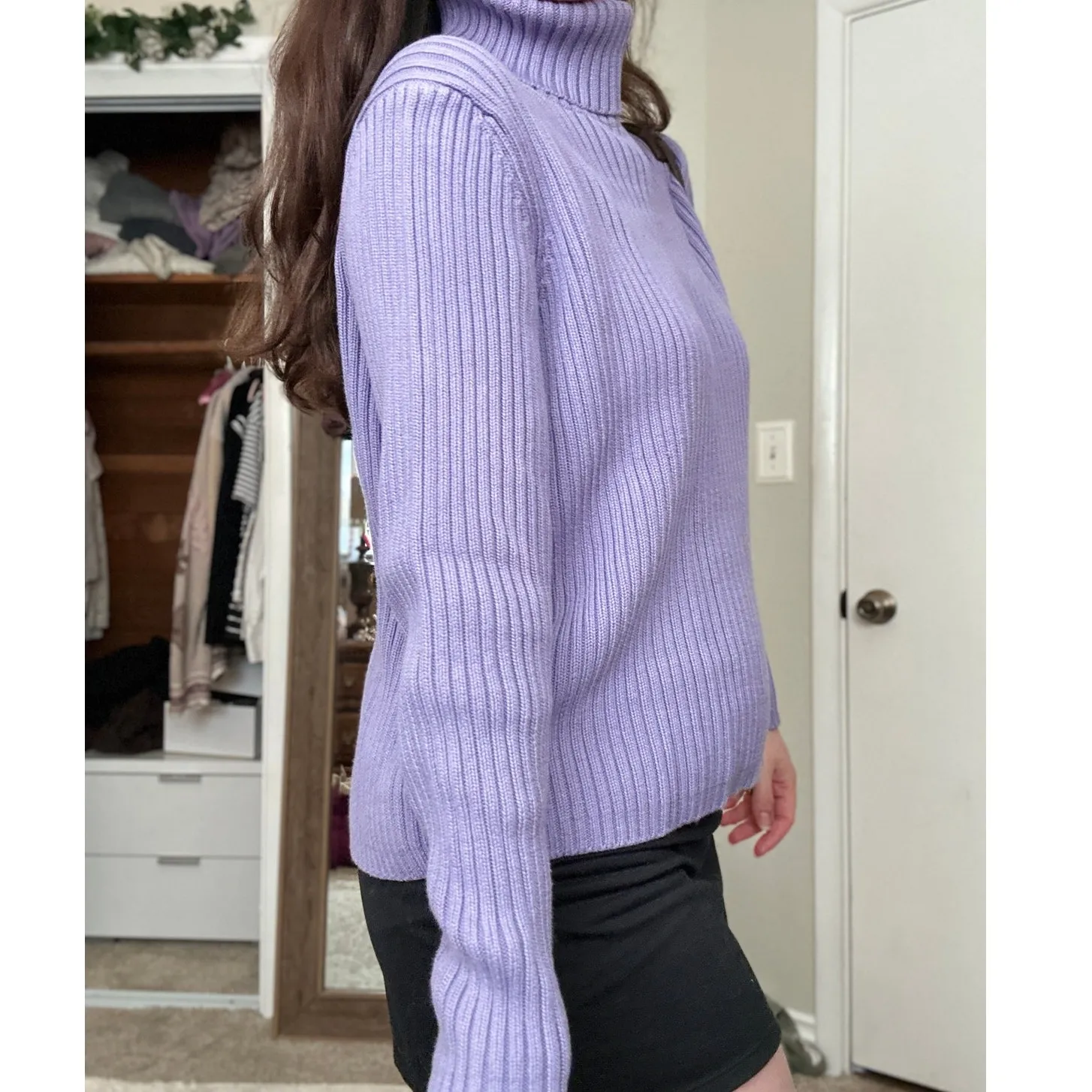 Vintage Eddie Bauer Purple Cotton Purple Chunky Knit Turtleneck Sweater - Image 2