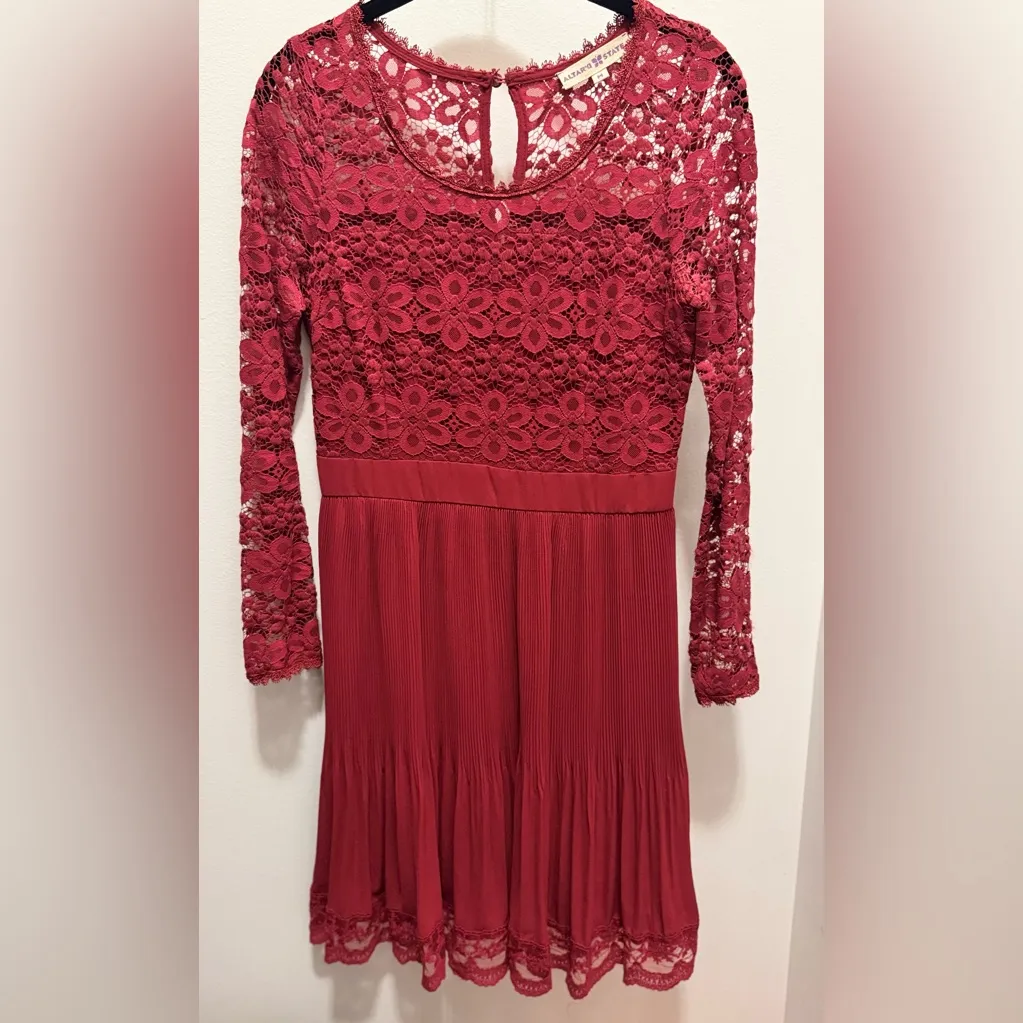 Altar’d State Red Lace Pleated Fit & Flare Dress Coquette Romantic Christmas Med - Image 10