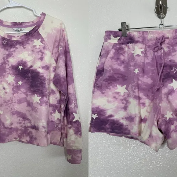 Wildfox Purple Star Tiedye Lounge Short Set Medium - Image 3