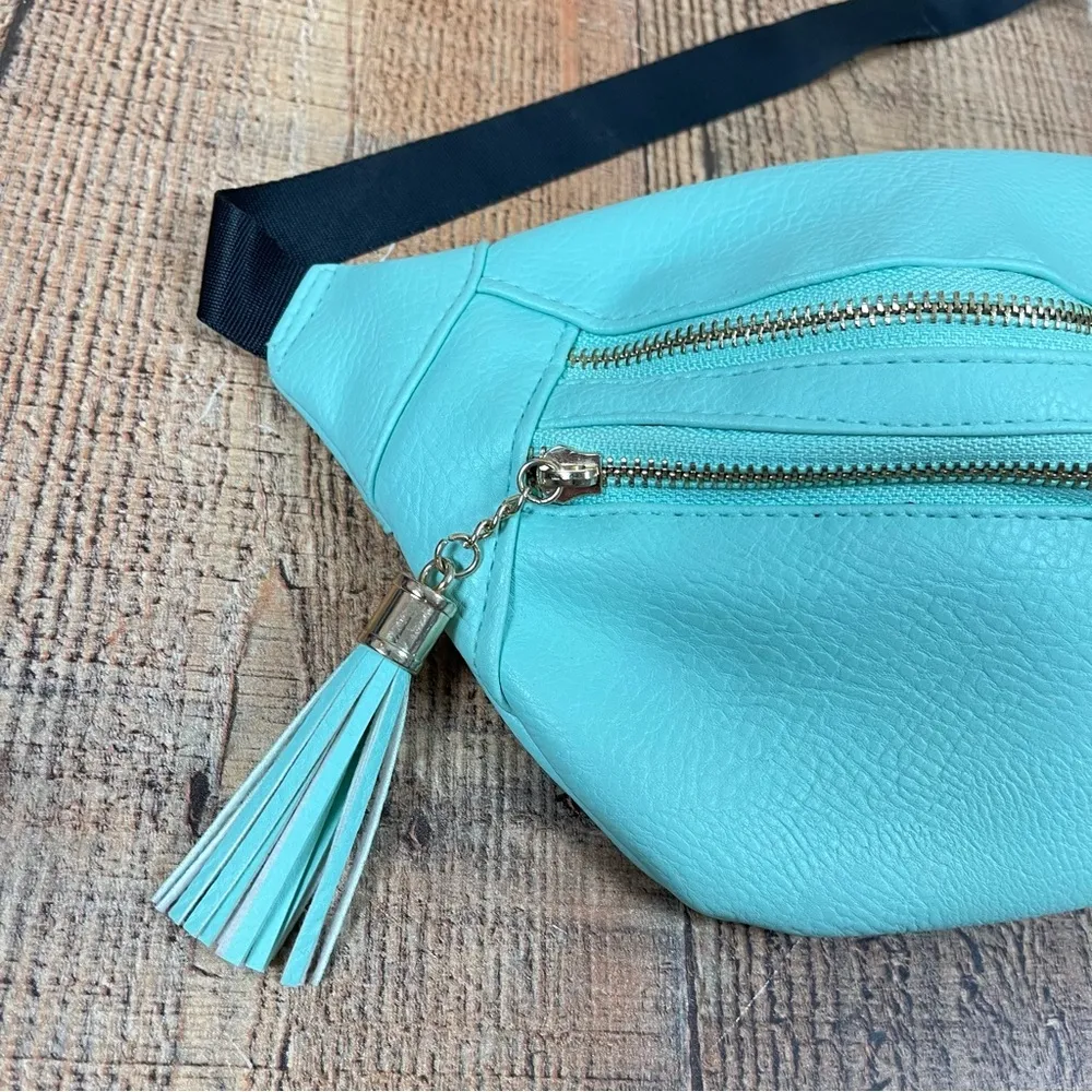 Claire's Pastel Turquoise Belt Bag Fanny Pack Tassel Retro Y2K Western Blue - Image 3