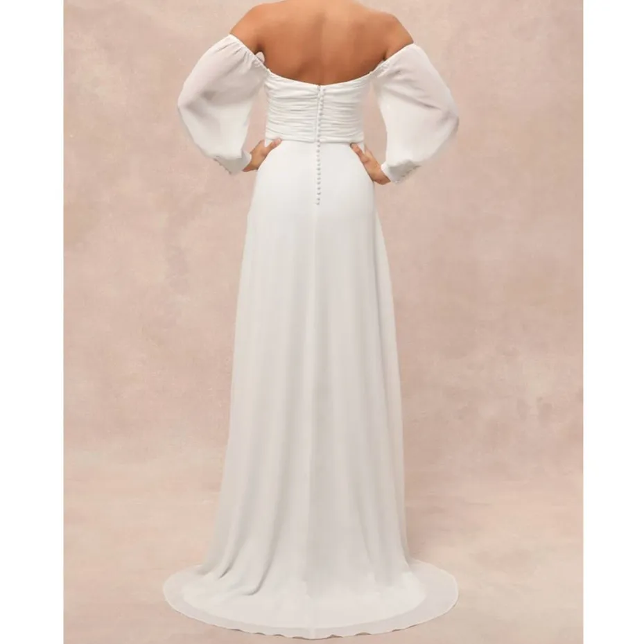 Lulus NWT Adorna White Off-the-Shoulder Semi-Sheer Chiffon Maxi Dress Large - Image 7