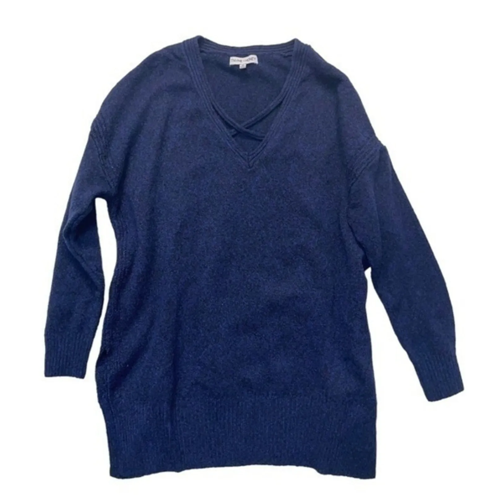 Thyme + Honey Oversized V-neck Sweater Size 1X blue black knit - Image 1