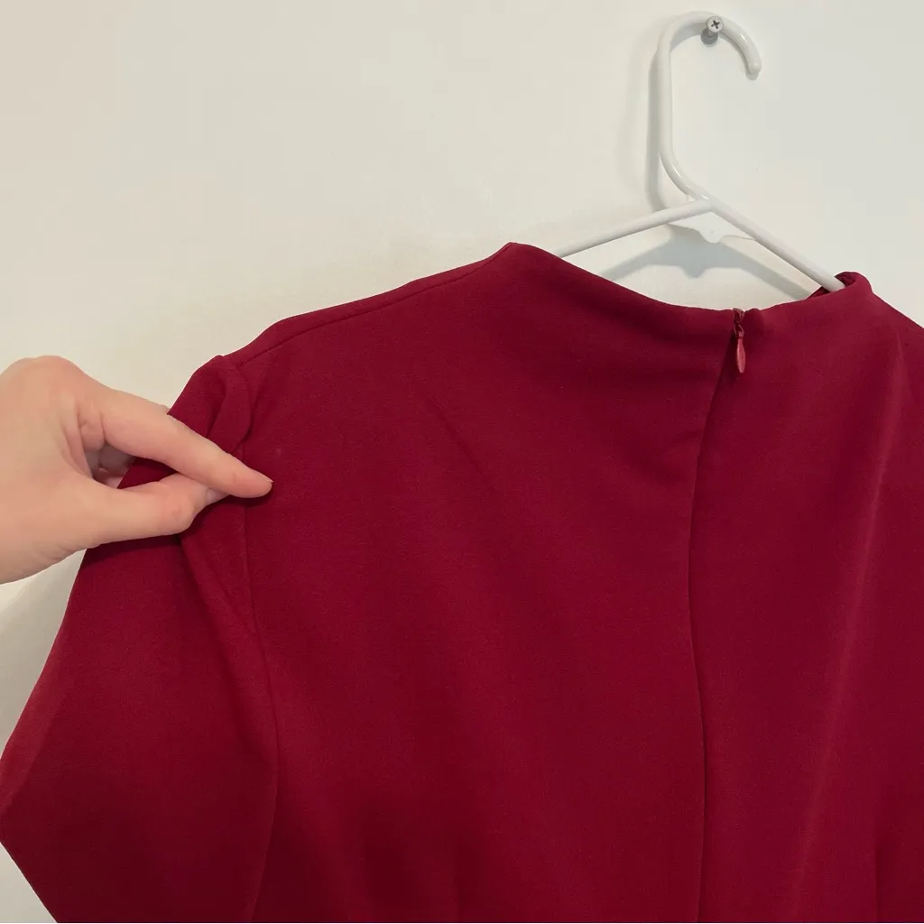 MAGGY LONDON Pintuck Detailed Mock Neck Dress Red Short Sleeve Sheath Dress 12 - Image 17