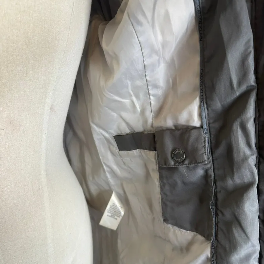 Calvin Klein Down Coat Long Puffer Jacket PM Faux Fur Hood Gray - Image 5