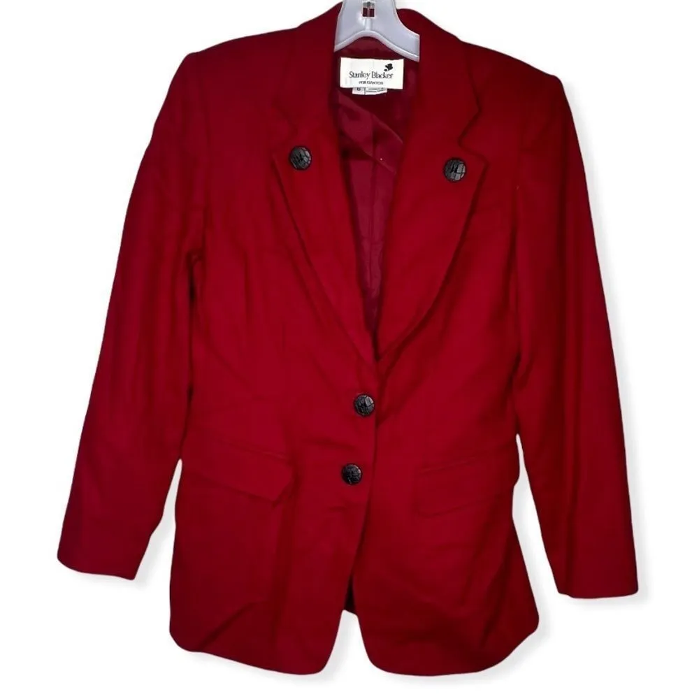 Vintage Stanley Blacker for‎ Mantos Wool Skirt Set Red Size 6 - Image 3