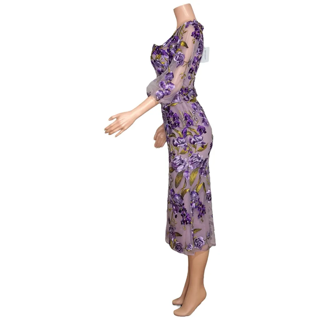 MARCHESA NOTTE Orchid & Rose Embroidered Tulle Cocktail Dress, Purple, 2 (US) Purple - Image 7