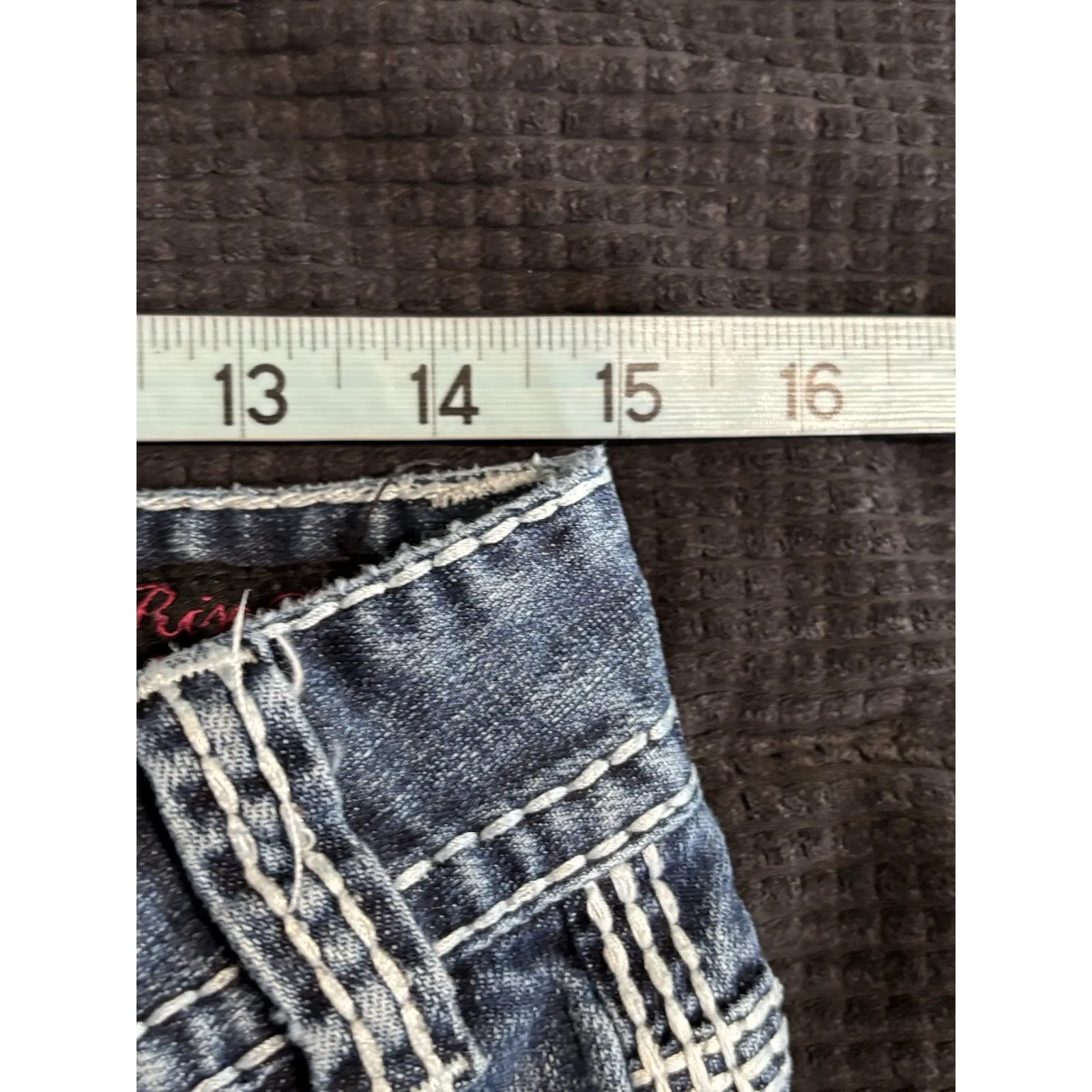 Rock & Roll Cowgirl Bootcut Denim Jeans Pocket Beads‎ Embroidered Gems Sz 29x32 - Image 9