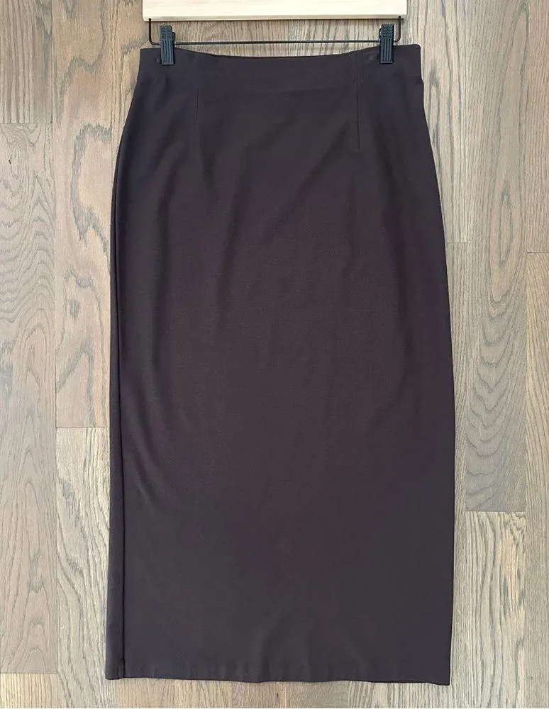 Eileen Fisher Lightweight Viscose Knit Jersey Midi Pencil Skirt in Brown Large - Image 6