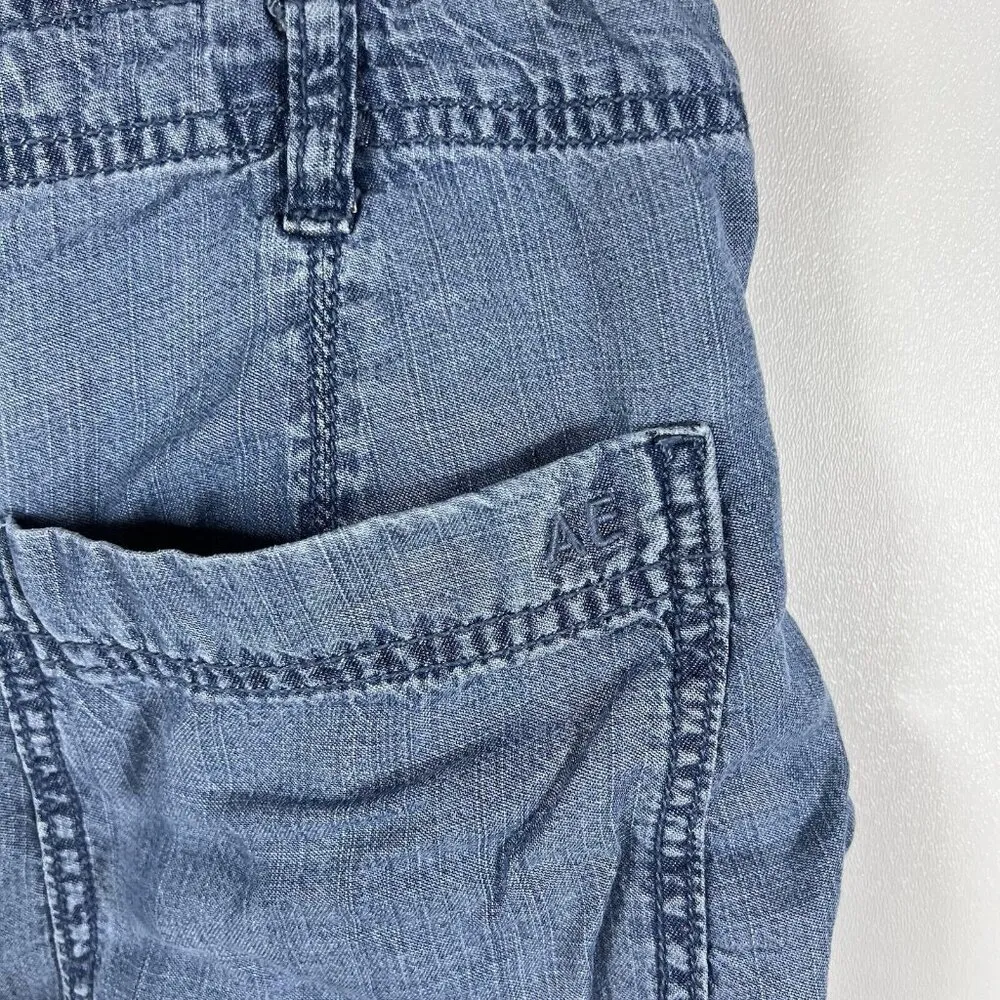 American Eagle Women's Chambray Pleated Paperbag‎ Button Fly Shorts Size 6 - Image 6