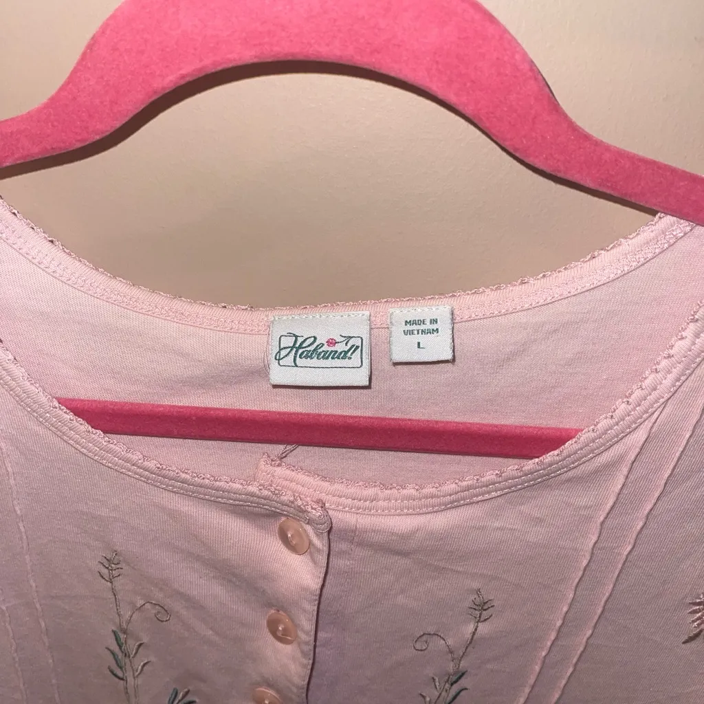 Haband Light Pink Floral Embroidered Blouse Tshirt top shot vintage woman’s L Size L - Image 4