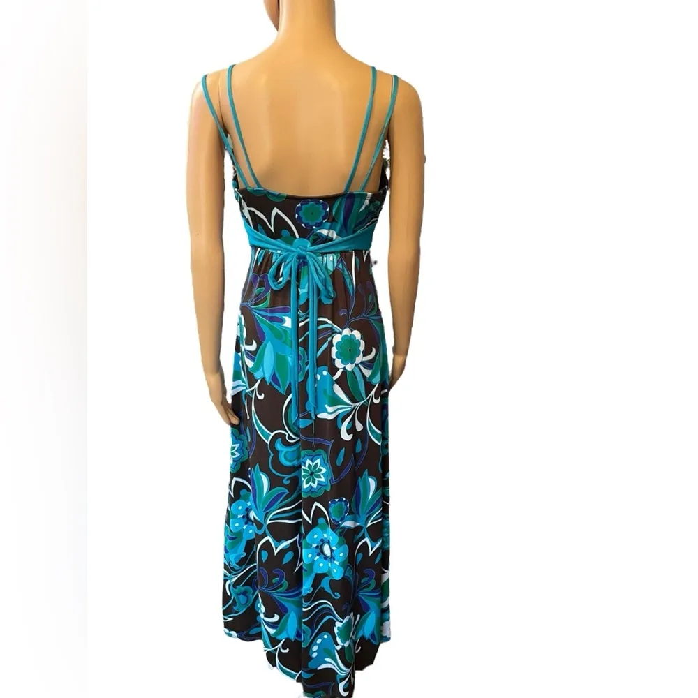Sequin Hearts Y2K Brown Blue Hippie Boho Eclectic Groovy Funky Floral Maxi Dress - Image 5