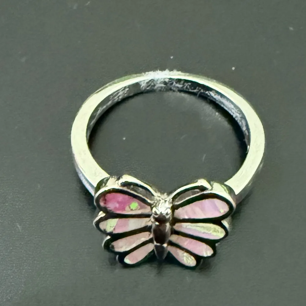 925 Sterling Silver Iridescent Pink Opal Inlay Butterfly Ring Size 7 4g. - Image 5