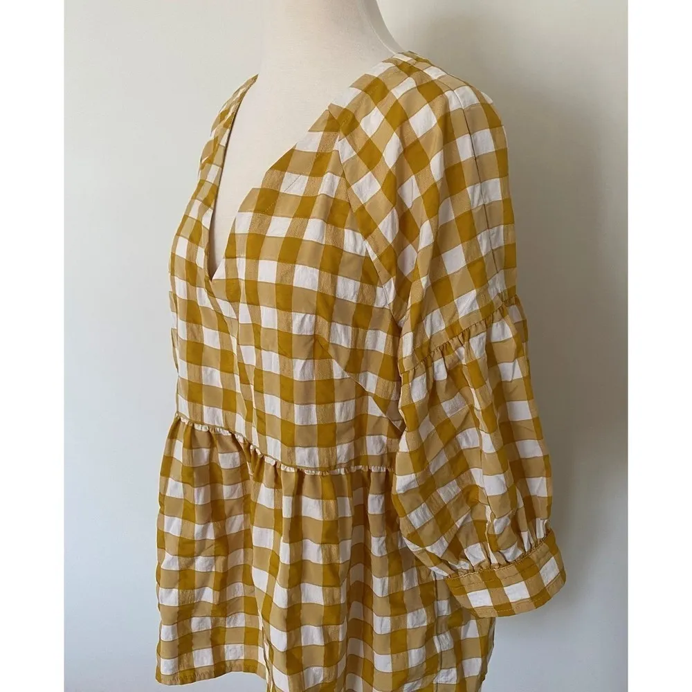 Maeve Anthropologie  April Mustard White Gingham Babydoll Tunic Blouse SP - Image 5