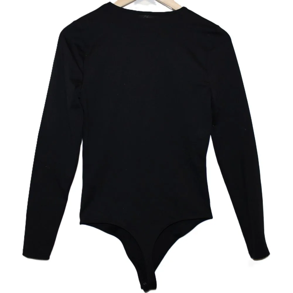 Women Abercrombie & Fitch Soft AF Black Nylon V-Neck Long Sleeve Bodysuit Size M - Image 2