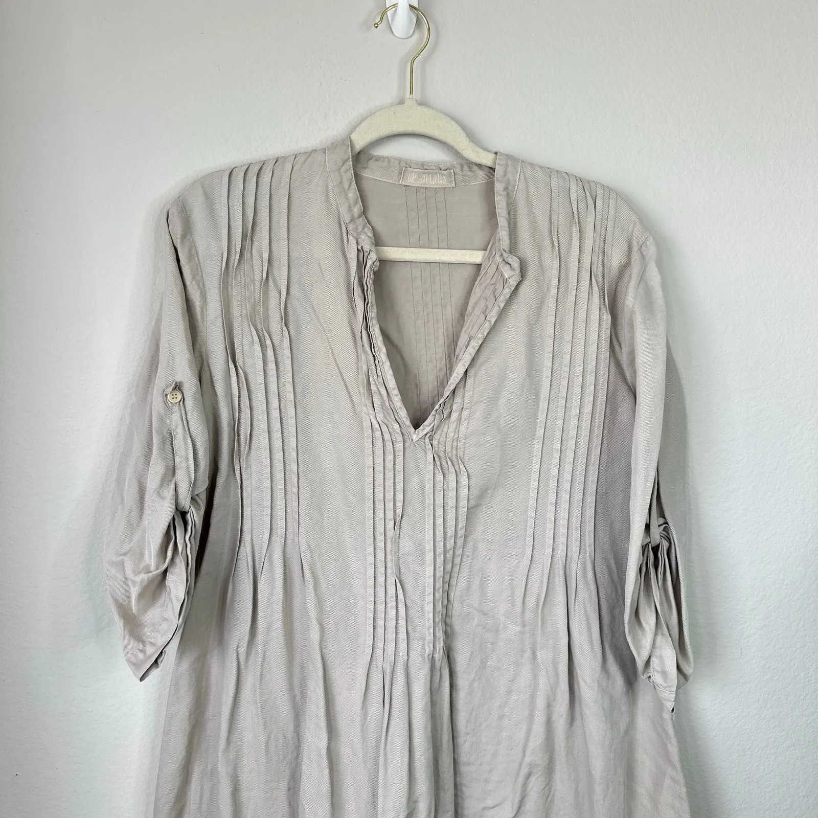 CP SHADES Regina Tunic Top Light Gray Size Small Cotton Silk Lagenlook Natural - Image 3