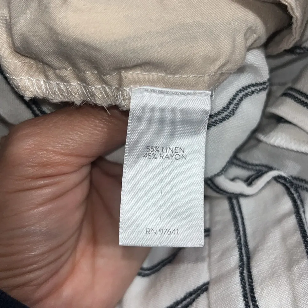 J. Jill Wide Leg Trouser Pants Linen Blend Navy Cream Stripe 10‎ Blue - Image 9