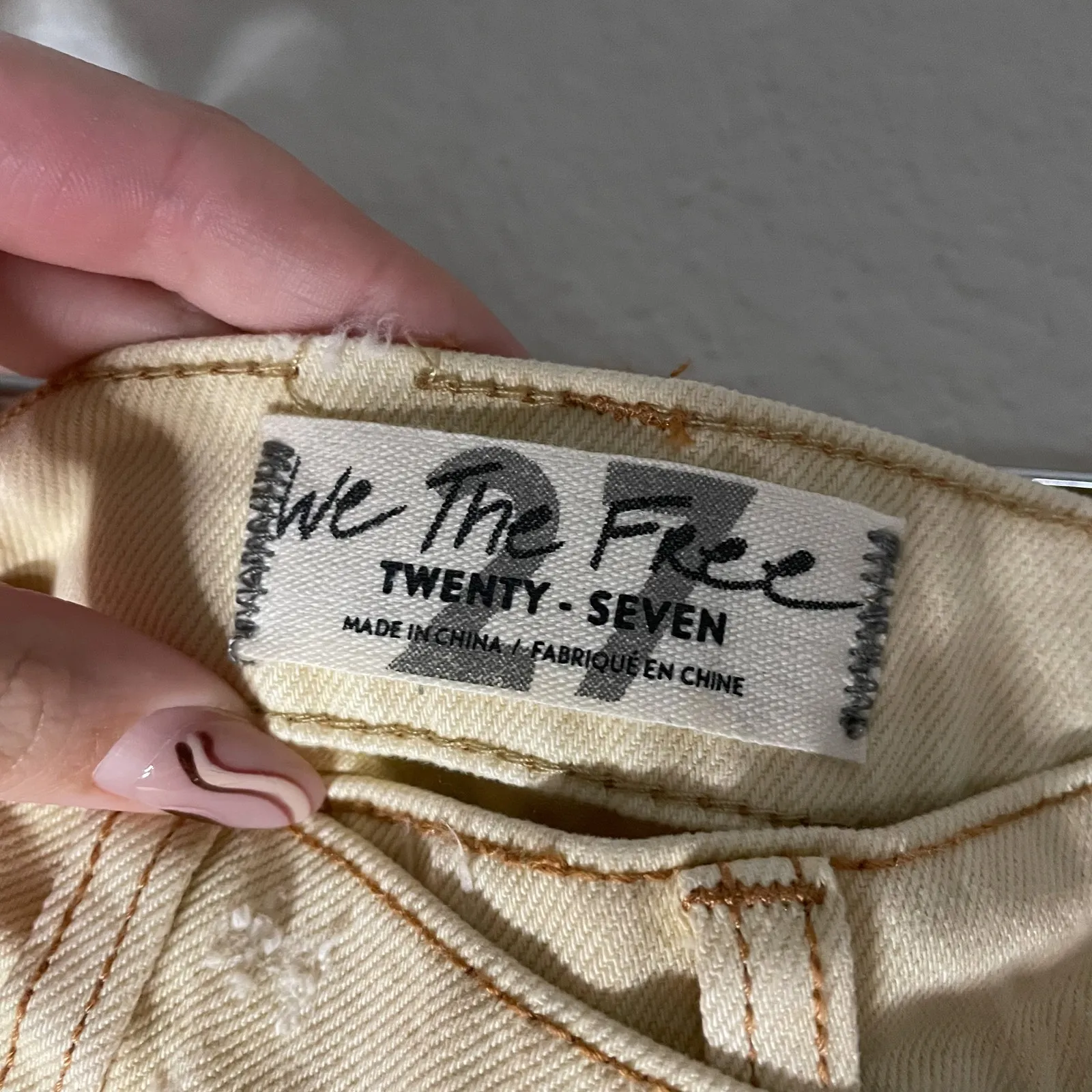 Free People Parker Pale Yellow Destroyed Denim Wrap Skirt - Image 6