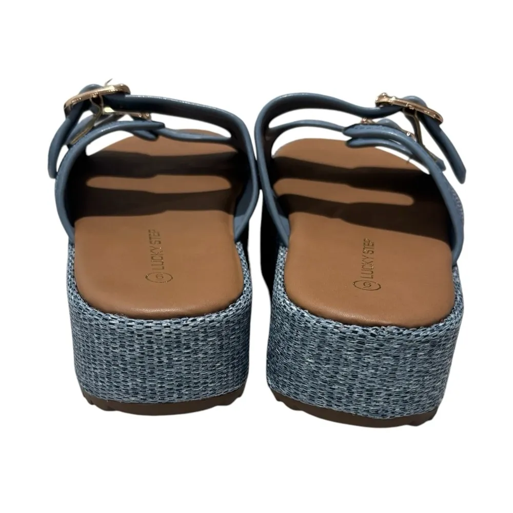LUCKY STEP platform sandal blue woven - Image 4