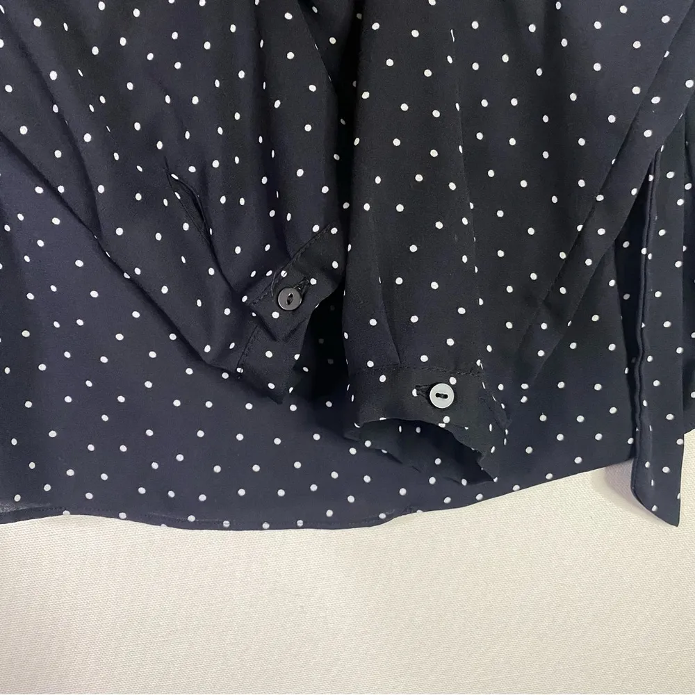 Adrianna Pappell polka dot navy blue wrap blouse SMALL lightweight long sleeve - Image 10