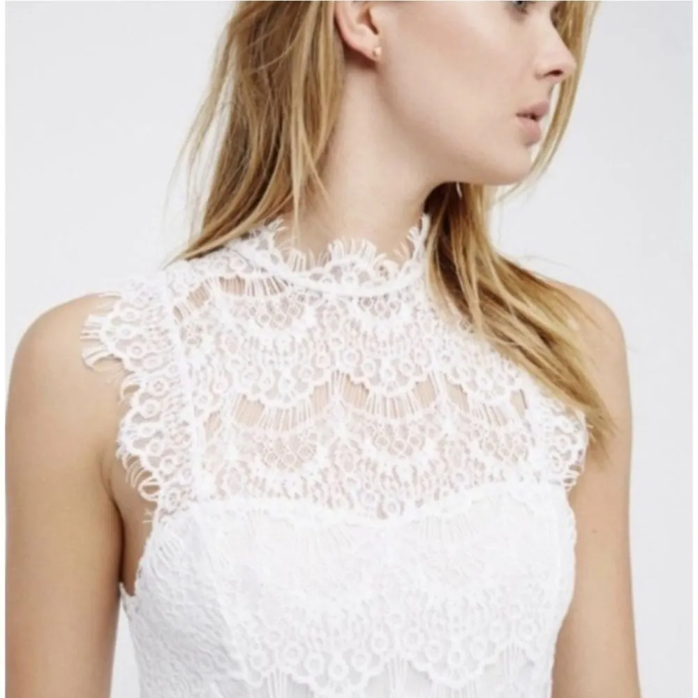 NWT Free People White Lace Detail Open Back High Neck Mini Shift Dress - XS - Image 15