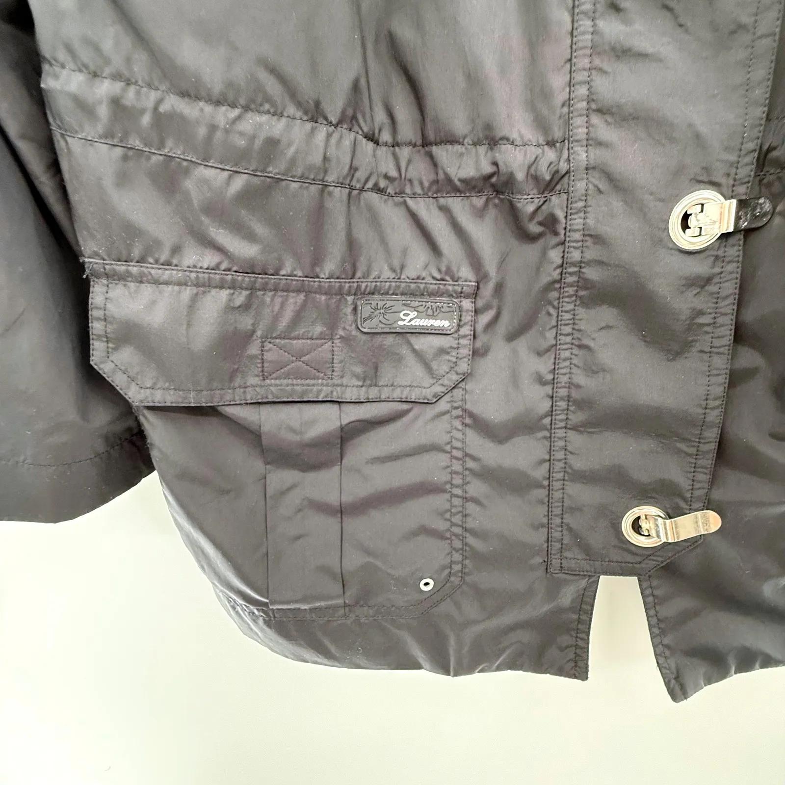 Lauren Ralph Lauren Hooded Utility Jacket Women's Medium Black Toggle Closure - Image 2