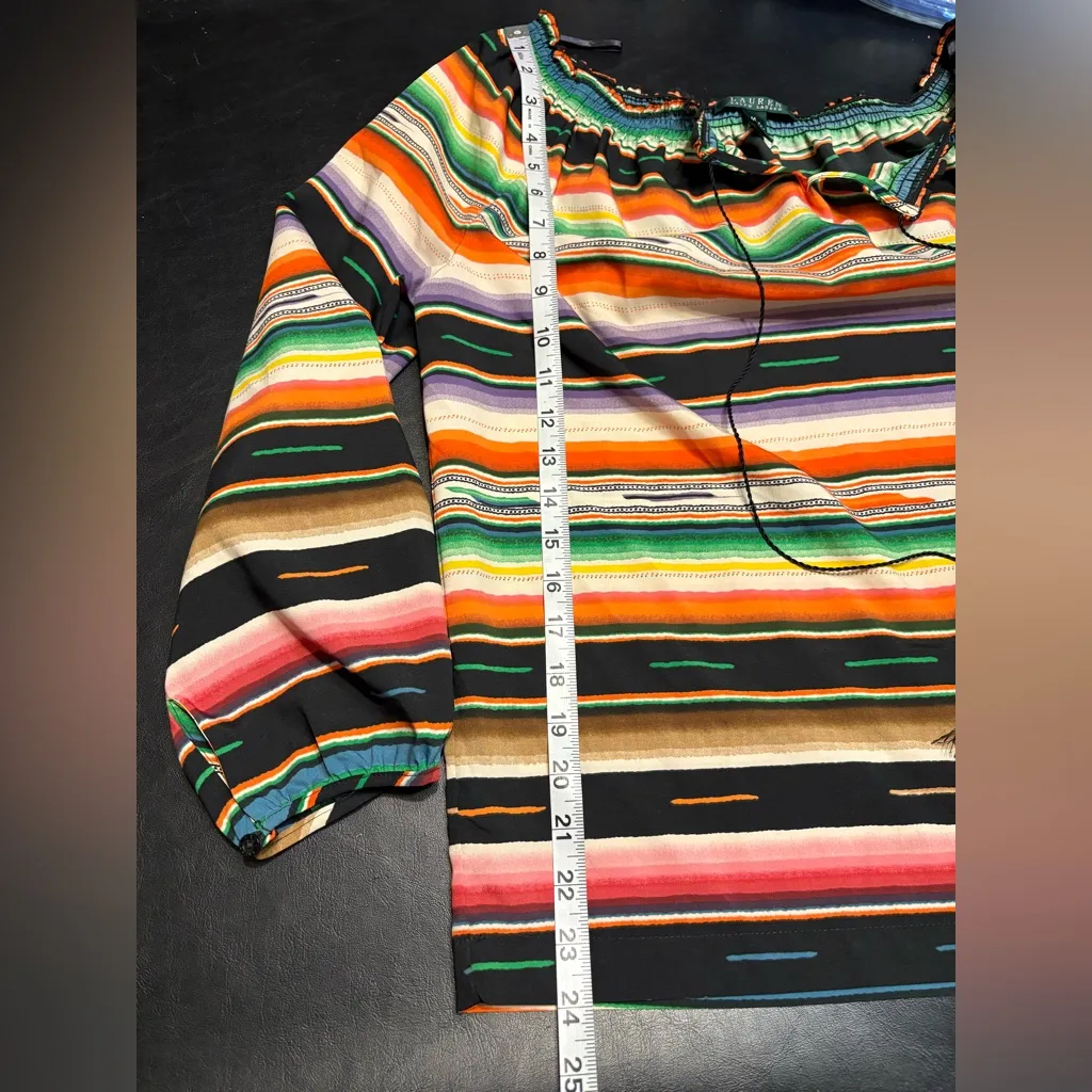 Lauren Ralph Lauren Stripe Southwestern Style Blouse with tassels. Size M - Image 10