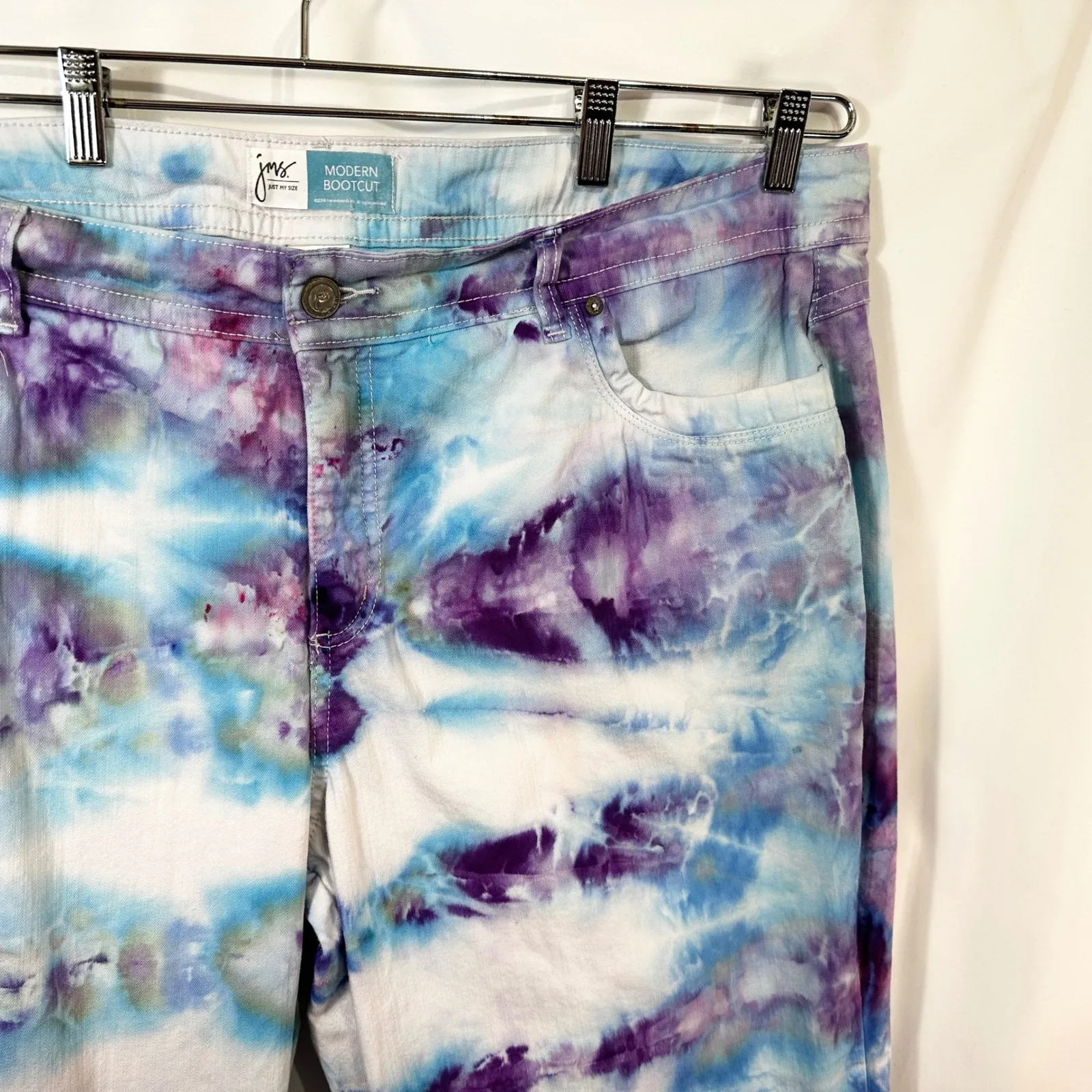 JMS Just My Size Plus Size 26WP Jeans Handmade Tie Dye Bootcut Purple Blue 670 - Image 6