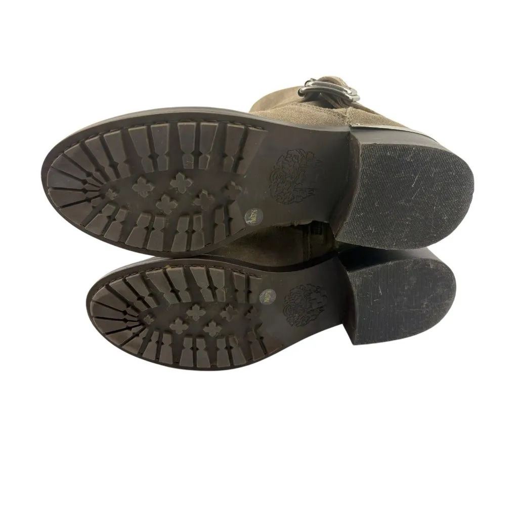 *Vince Camuto Windy Boots Womens Sz 7 Taupe Suede Leather Moto Mid Calf Pull On - Image 10